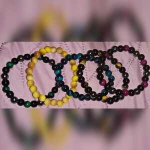 5pc Set Elegant Tiger Eye Multicolor Beaded Bracelet Set